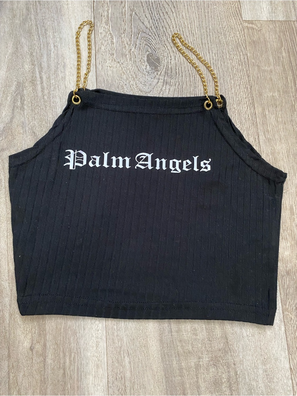 Palm Angels Black Crop Top with Gold Chain Straps